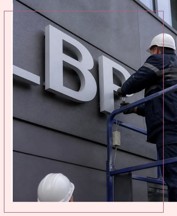 Изготовление и монтаж наружных букв на подложке в Верхней Пышме